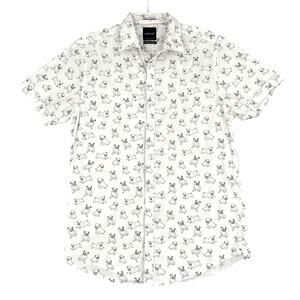 CACTUS MAN Ricky Singh White Black‎ Pug Print Slim Fit Short Sleeve Shirt S